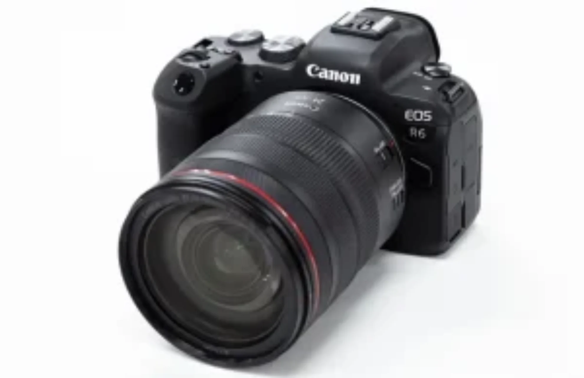 A Canon EOS R6 mirrorless camera with lens attached, displayed against a clean white backdrop.#Canon EOS R6 Live Action Review