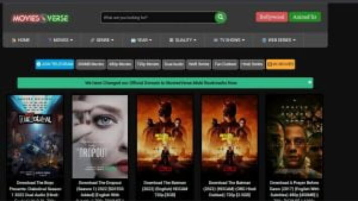 Screenshot of a streaming website featuring movie posters, including ‘Doctor Strange in the Multiverse of Madness. #Moviesverse