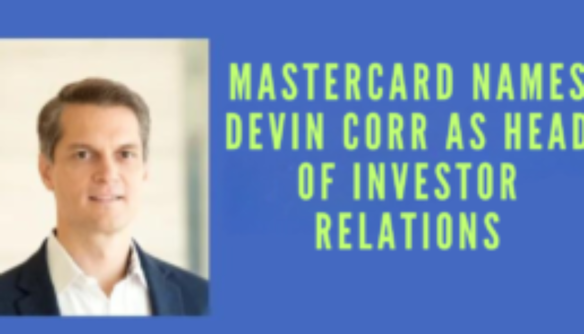 A professional portrait of Devin Corr, the esteemed Investor Relations Head at Mastercard, showcasing confidence and expertise.