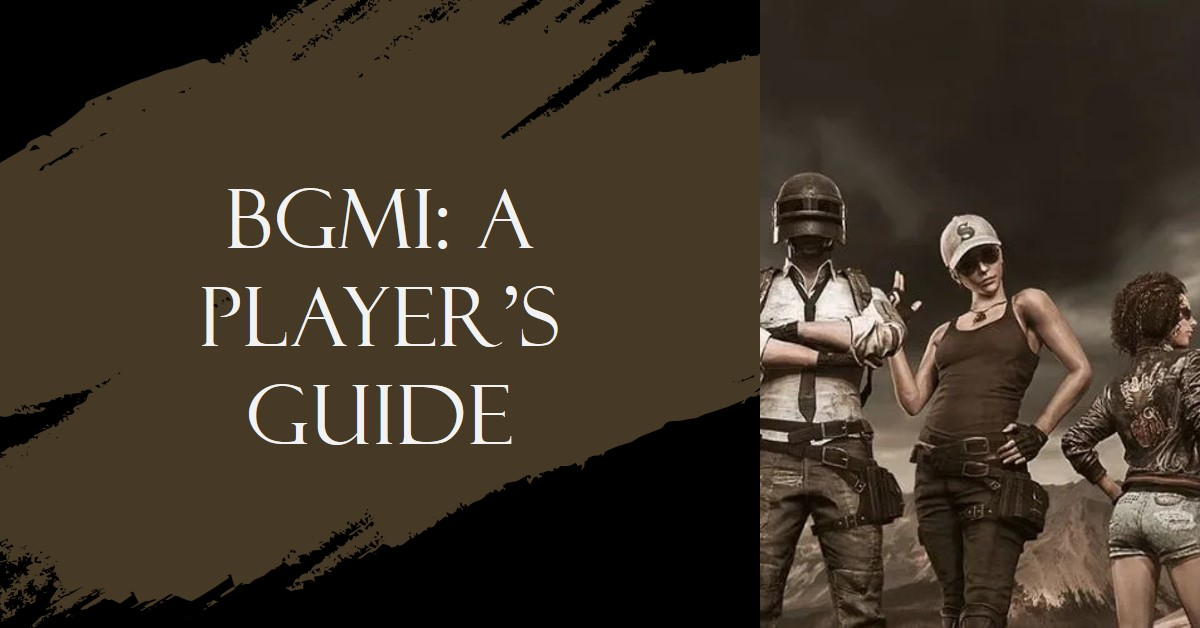 A digital cover for “BGMI: A Player’s Guide” featuring three characters with obscured faces standing side by side in combat attire against a stormy sky backdrop.