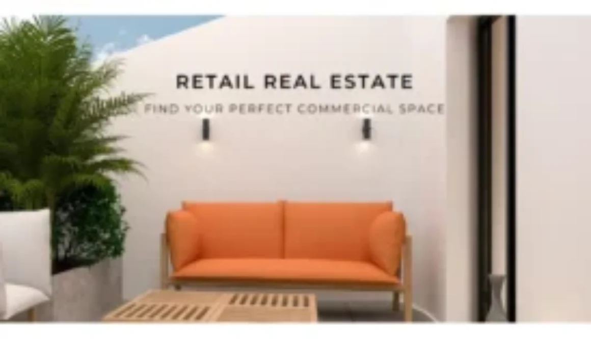 Retail real estate: Modern space with an orange couch, minimalist design, and a plant.